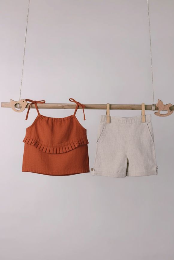 Quinn Linen Tie Strap Pleated Co-Ords Set