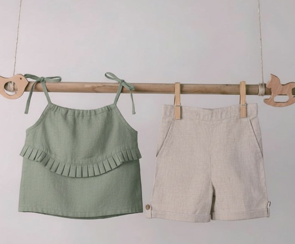 Quinn Linen Tie Strap Pleated Co-Ords Set
