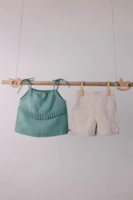 Quinn Linen Tie Strap Pleated Co-Ords Set