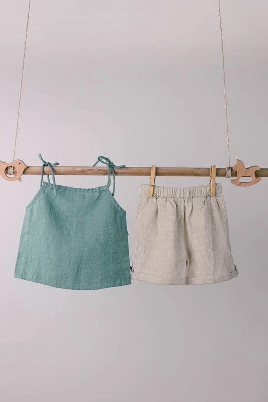 Quinn Linen Tie Strap Pleated Co-Ords Set