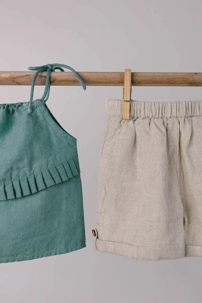 Quinn Linen Tie Strap Pleated Co-Ords Set