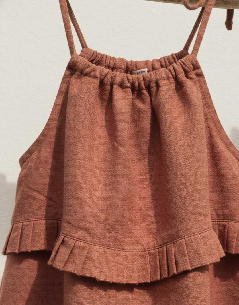 Quinn Linen Tie Strap Pleated Top