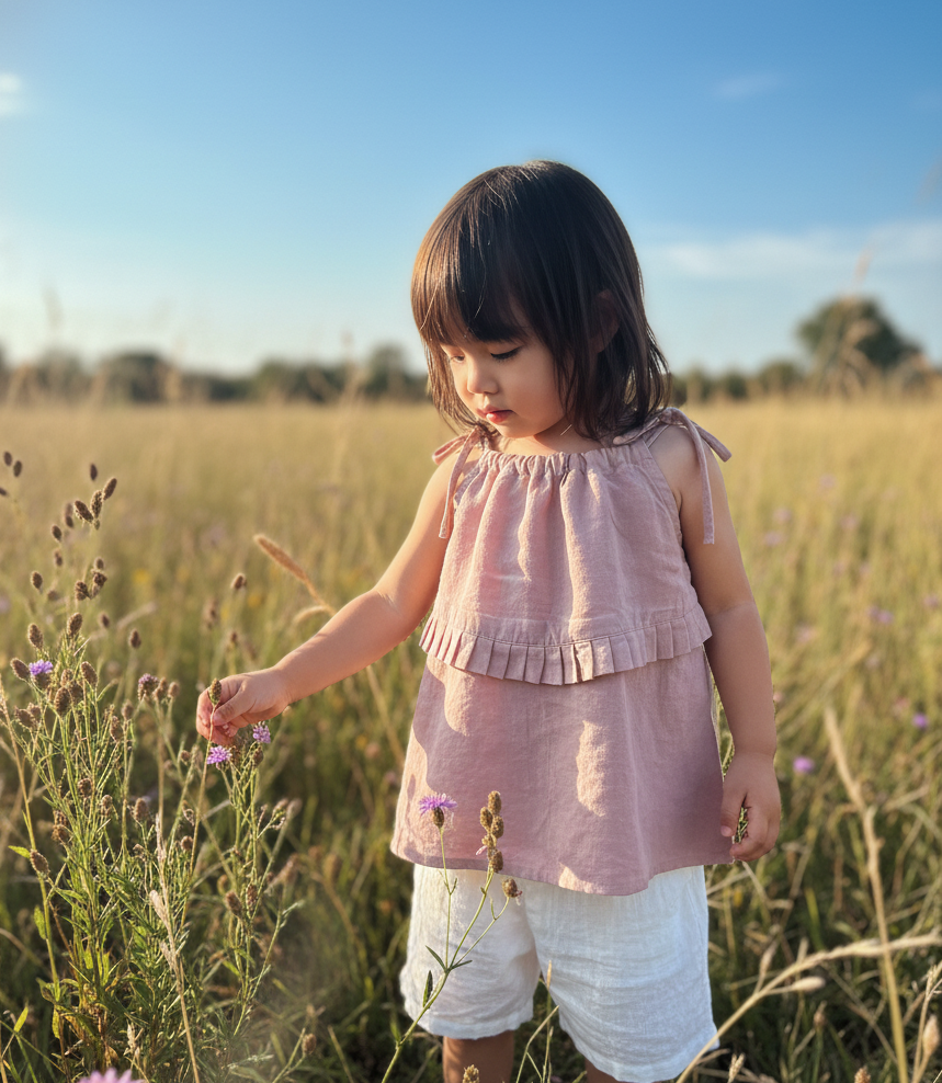 Quinn Linen Tie Strap Pleated Top