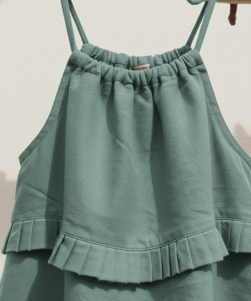 Quinn Linen Tie Strap Pleated Top